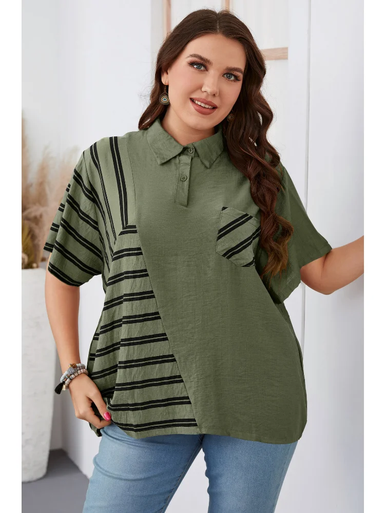 Lapel loose shirt plus size women dress ladies tops  t shirt women  roupas plus size femininas
