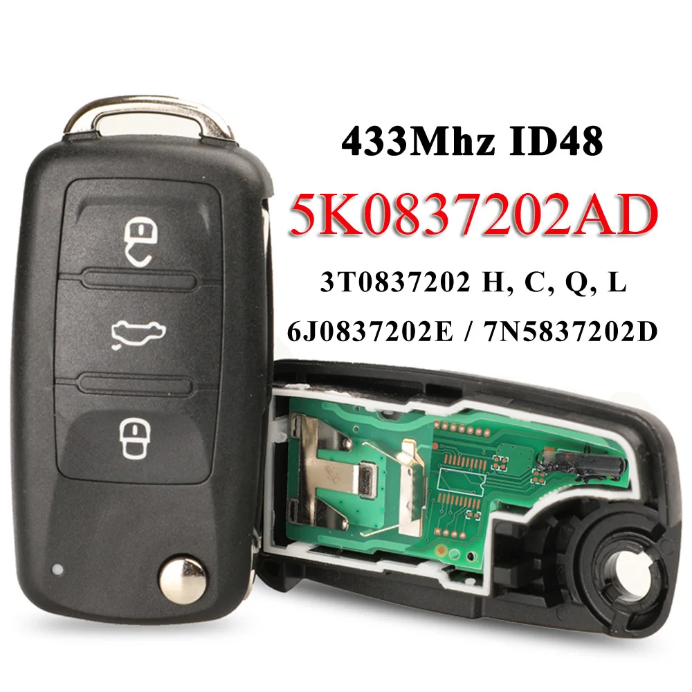 

Jingyuqin Дистанционный ключ 434 МГц ID48 Чип 5K 0837202 AD/202Q для VW Golf Tiguan Polo Passat CC SEAT Skoda Mk6 Octavia Jetta Beetle