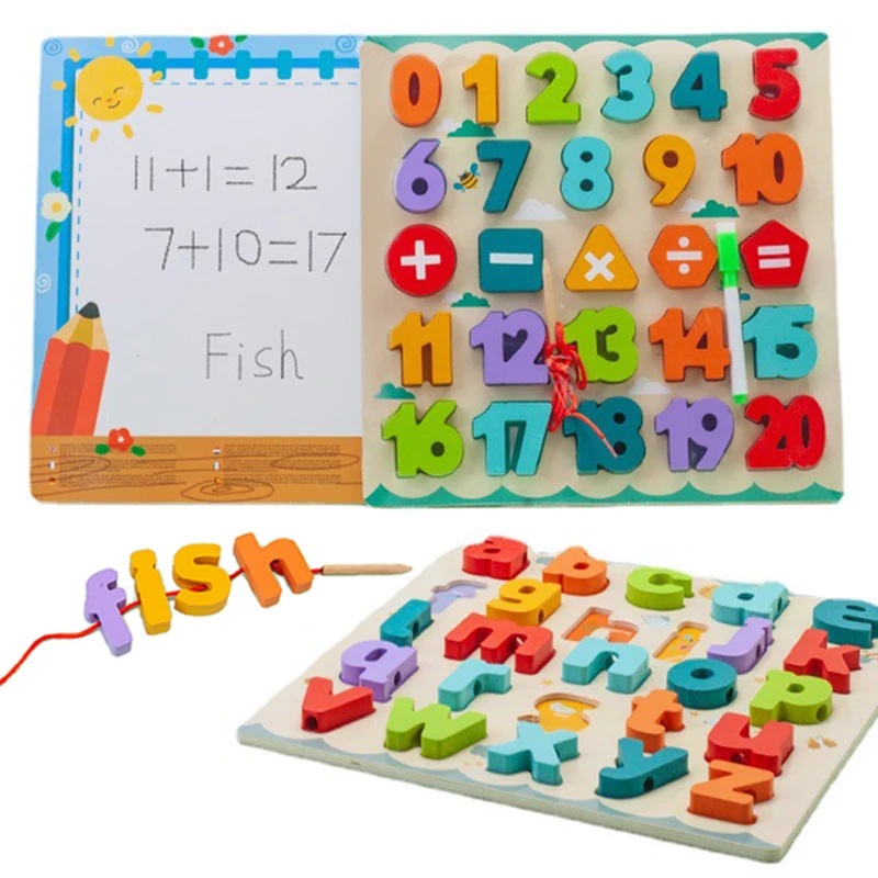 

3D Wooden Puzzle montessori Board Baby Alphabet Number early learning toys Matching game Educational Preschool Toddler Gift