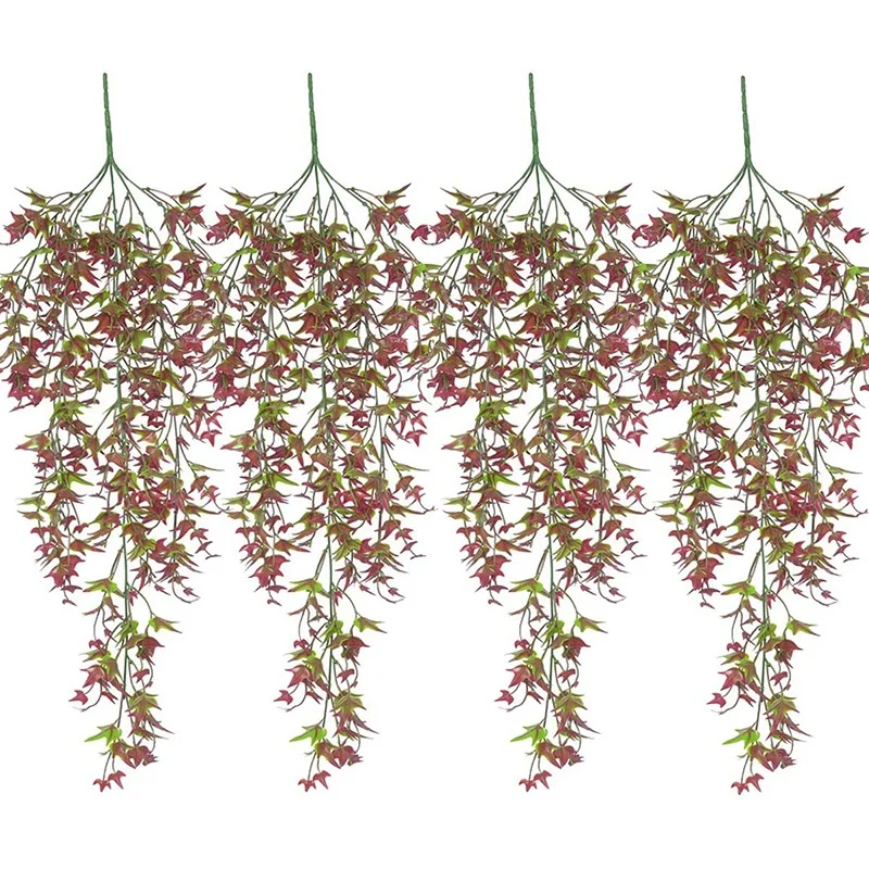 

Искусственные Подвесные Растения, листья сладкого картофеля, искусственная лоза из ротанга для украшения стен дома и сада (красный, упаковк...