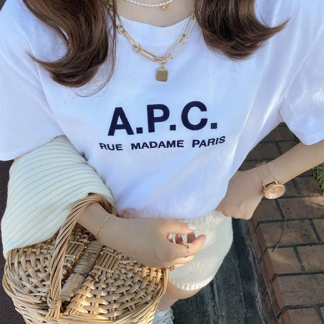 

Футболка с алфавитом Apc Korea, Лидер продаж, качественная Хлопковая женская одежда, уличная одежда оверсайз, мужские футболки, важная одежда для пары
