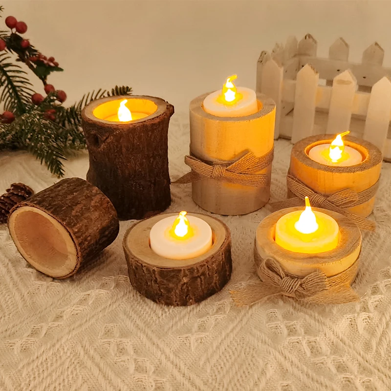 

Wooden Bark Stake Candle Holder Mini Planter Rustic Succulent Plants Flower Pot Hollow Wooden Stake For Wedding Party Decoration