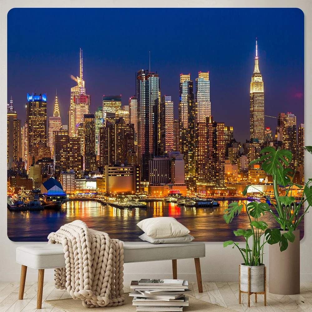 

FBH New York City Night Background Cloth Home Art Tapestry Bohemian Decorative Hippie Sheets Sofa Blanket Room Wall Artwork
