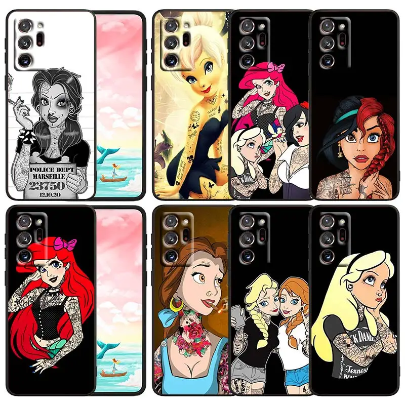 

Disney Gril Princess Tattoo Phone Case For Samsung Note 20 10 9 Ultra Lite Plus F23 M52 M21 M33 A70 A20 A10 A8 A03 j7 j6 Black