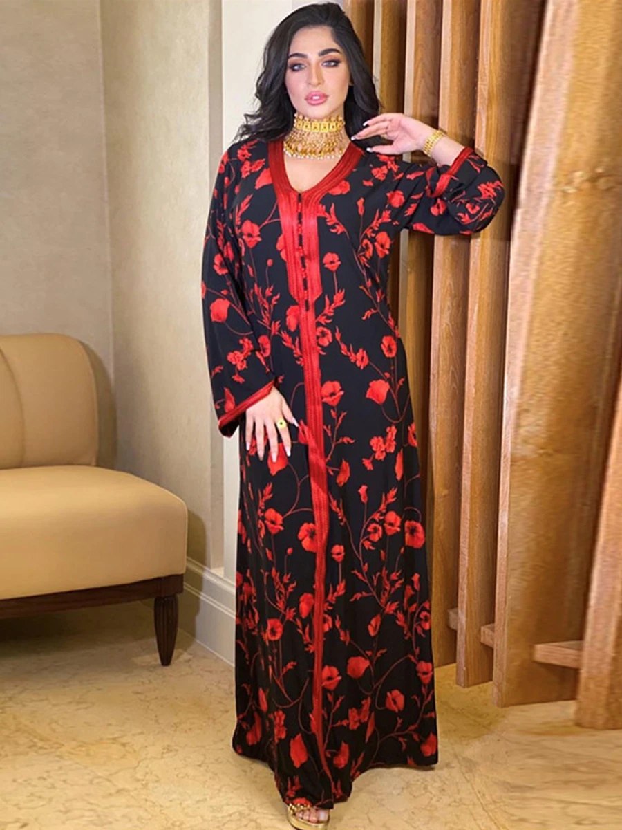 Длинное платье с цветочным принтом Дубай Jalabiya, арабское платье, одежда для вечеринки в саудовской аравии