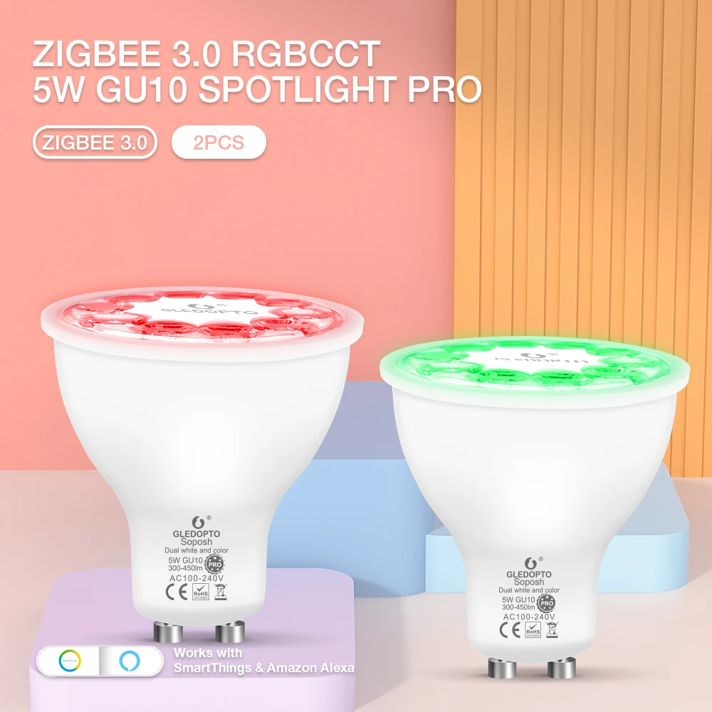 2PCS Zigbee Smart Spotlights Dimmable Smart Pro 5W GU10 LED Spotlight Bulb 30 Degree Beam Angle With APP/Voice/RF Remote Control