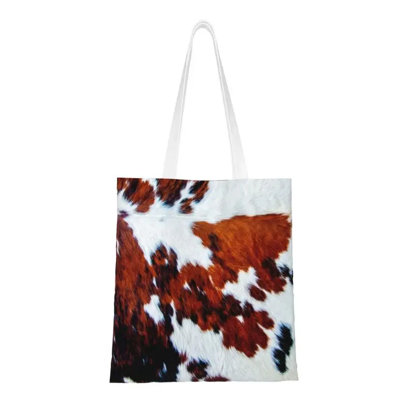 

Faux Fur Cowhide Leather Style Shopping Canvas Bag Women Printing Reusable Groceries Animal Hide Fur Texture Tote Shopper Bags