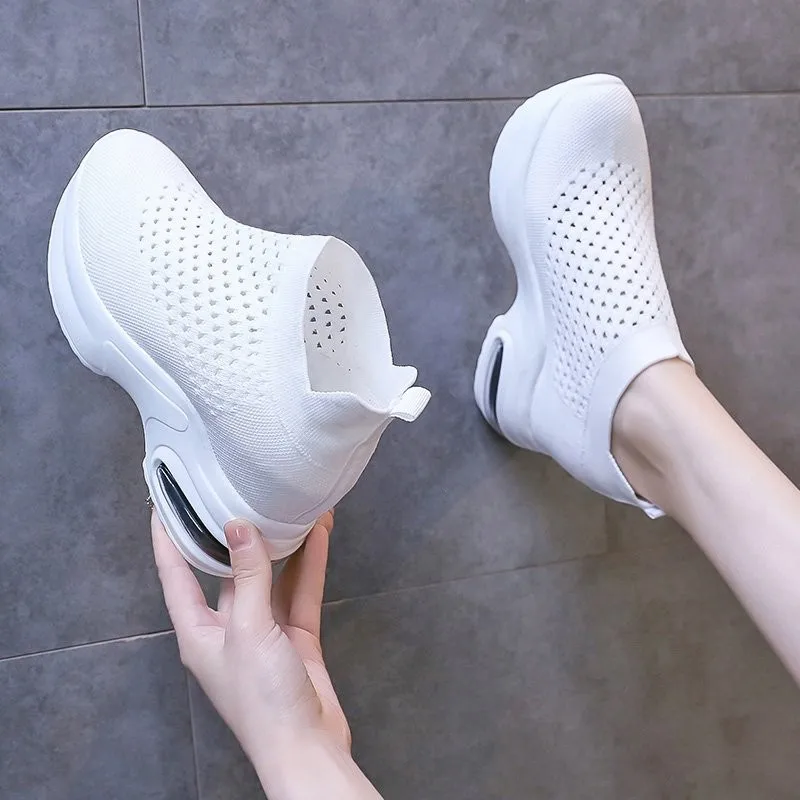 

Women's Sneakers platform white Casual Shoes Women Platform Heels Wedges Height Increasing 2022 Knitted Ladies Vulcanized Shoes