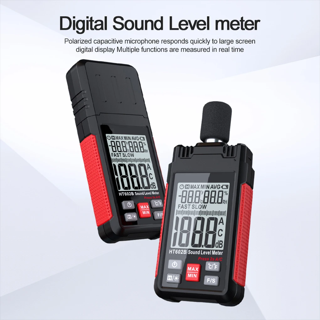 

Sound Level Meter 30-130dBA LCD Handheld Meters Noise Audio Diagnostic Logger Detector Decibel Environmental HT602A