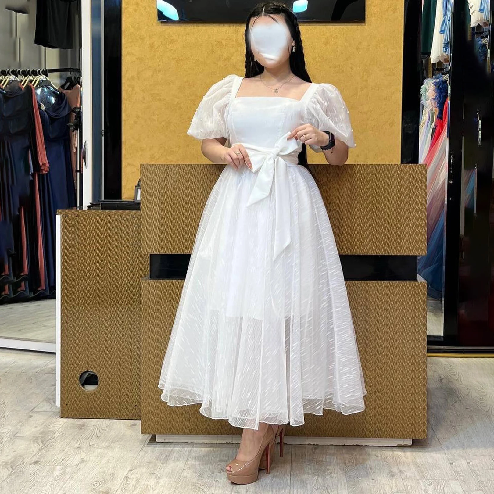 

Женское вечернее платье до щиколотки, с квадратным вырезом