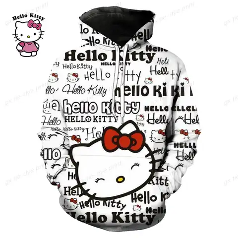 Women Kids Cute HELLO KITTY Print Sweatshirt Hoody Hoodies Long Sleeve Cartoon Casual Ladies Top Fashion Streetwear Clothing