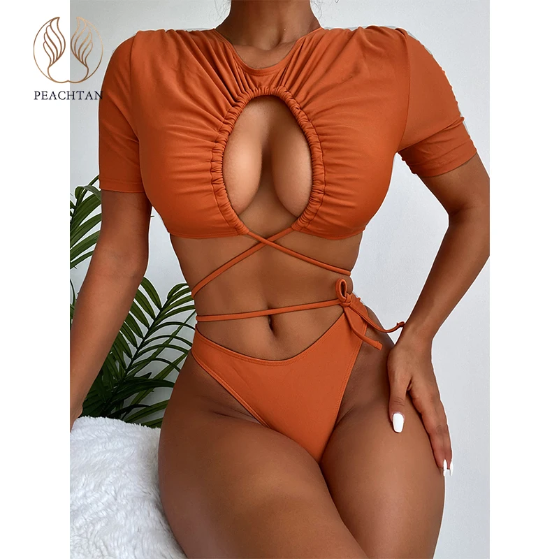 

Peachtan String push up bikinis Solid swimsuit women High cut bathing suits conjunto biquinis feminino trajes de baño mujer 2022