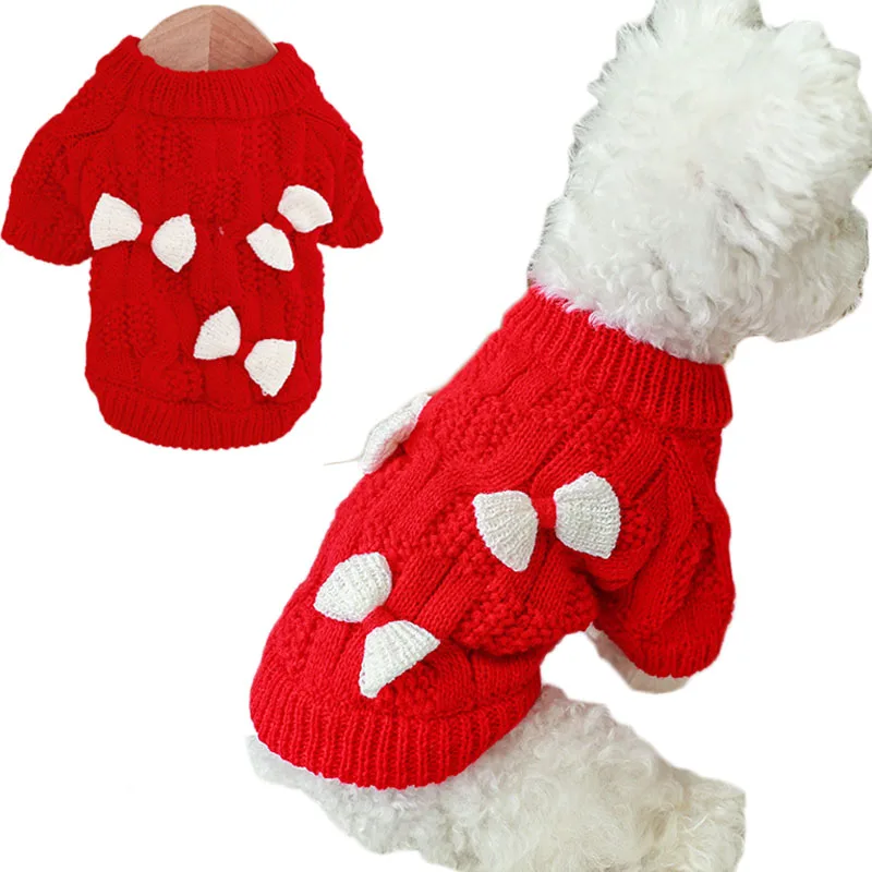 

Red Dog Sweater Bowtie Pet Clothes Autum Winter Puppy Cat Clothing Dog Knitted Sweatshirt Jumpers For Small Dog Bichon Yorkie XS