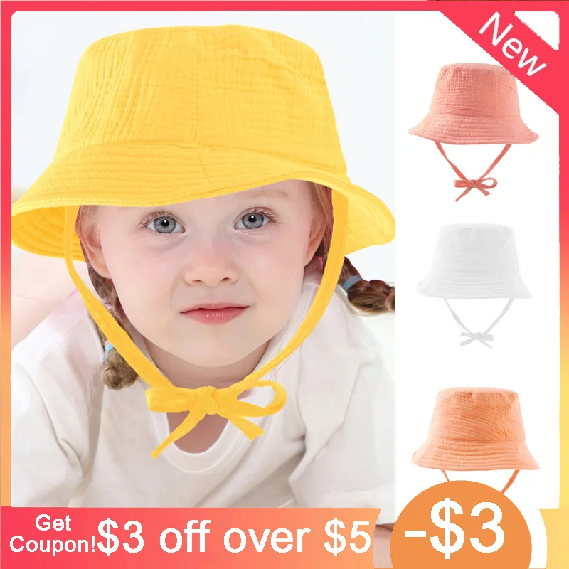 

EuerDoDo Summer Baby Hat Solid Color Fisherman Caps for Girls and Boys Breathable Beach Caps Bucket Sun Hat 2-8y Casual Outdoor