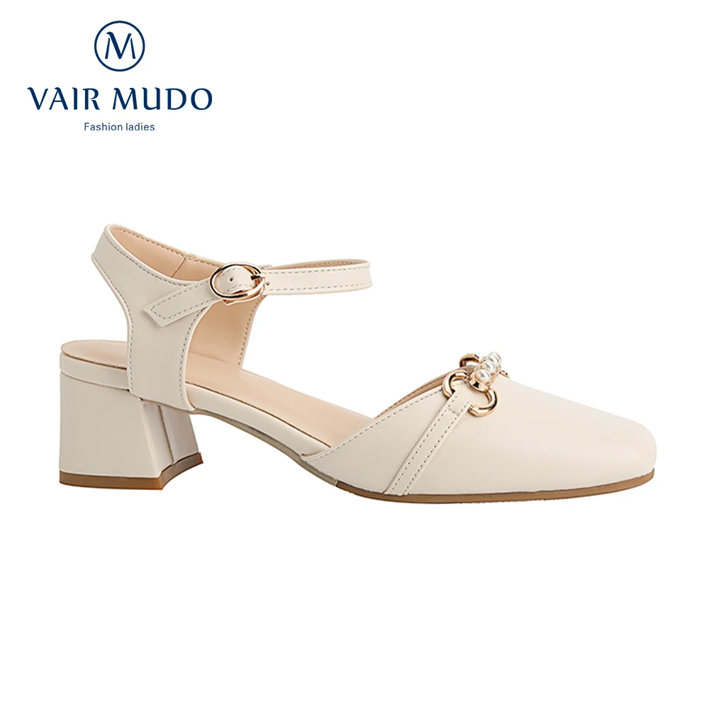 

Fashion Women Pumps Ladies Shoes Contrast Color Pearl Chain Low Heels Women's Square Heel Pumps Shoes Plus Size 40 41 42 D194L