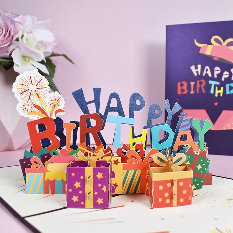 

1set Happy Birthday Card 3d Birthday Cake Pop-Up Greeting Cards Postcards Gifts with Envelope