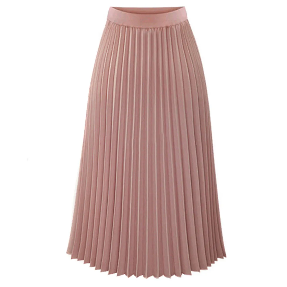 Spring And Autumn New Fashion Women's High Waist Pleated Solid Color Half Length Elastic Skirt Promotions Lady Black Pink Jupes |