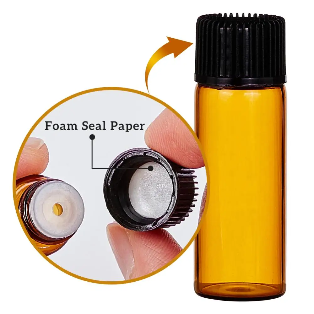 40Pcs Glass Bottles 5ml Small Amber Sample Vials Essential Oil Perfume Replace Jars with Graduated Droppers Labels DIY Kits