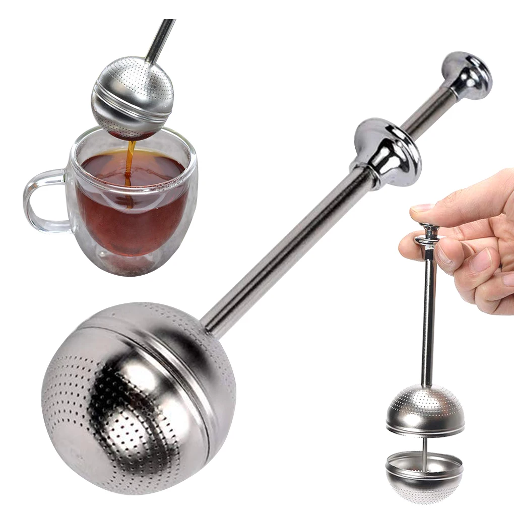 

Portable Stainless Steel Push Handle Tea Infuser Tea Ball Micro Hole Press Tea Strainer Loose Leaf Spices Seasonings Filter