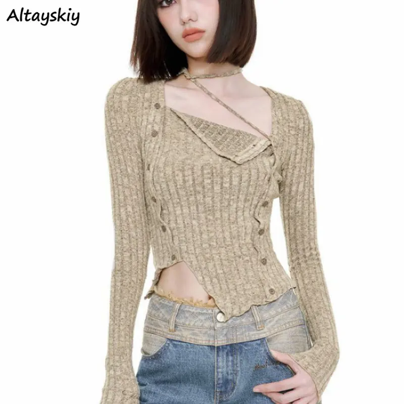 Pullovers Women Autumn Korean Style Square Collar Slim Soft Streetwear Simple High Quality All-match Fashion Causal Solid Tender