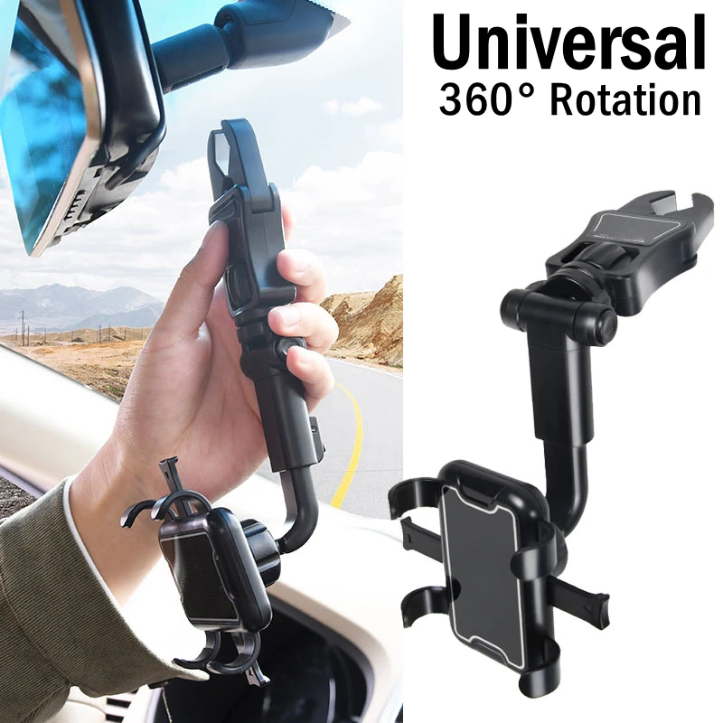 

360 Degree Car Phone Support Easy Clip Mount Stand on Rearview Mirror Mobile Flexible Holder For iPhone 12Pro 13