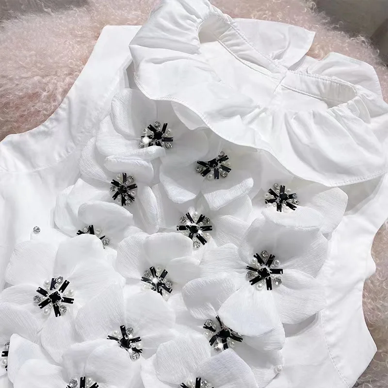 Женская рубашка-жилет с объемными цветами белая блузка-жилет без рукавов