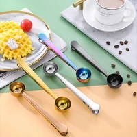 creative coffee spoon with clip stainless steel multi functional food sealing clip two in one milk powder clip measuring spoon