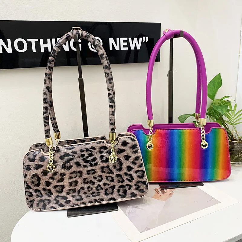 

GUTELINA Fashion Handbag Leopard Patent Leather of Women's Bag Brand Designer Shoulder Bag Purse Rainbow Color Bags for Women