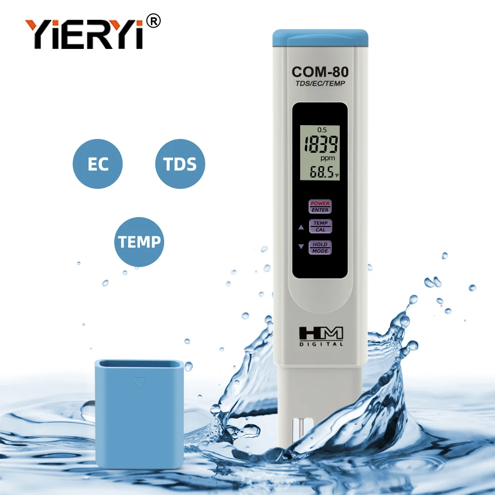 

Yieryi TDS EC TEMP Meter COM-80 Total Dissolved Solids Monitor Тестер проводимости для аквариума, гидропоники, питьевой воды