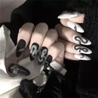 24pcsset long stiletto fake nails punk snake pattern black white matte false nails artificial full nail tips manicure tools