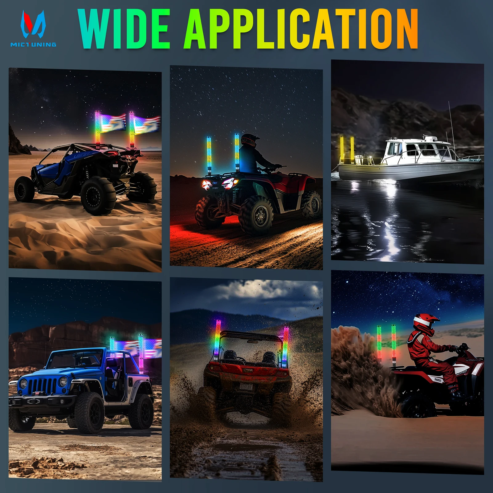 MICTUNING 2 шт. 1 фута толстый светодиодный светильник RGB + IC пульт дистанционного