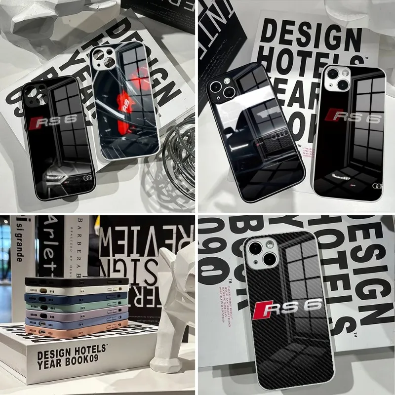 

Audi Rs Car Phone Case 2023 For IPhone 14Pro 13 11 12 XR XS MAX 7/8 X Plus 13 Black & White Couple Glass Covers