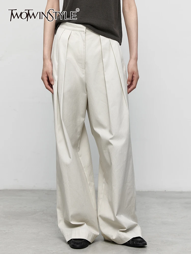 

Женские брюки с высокой талией TWOTWINSTYLE, повседневные минималистичные Длинные прямые брюки составного кроя со складками и широкими штанинами, 2023