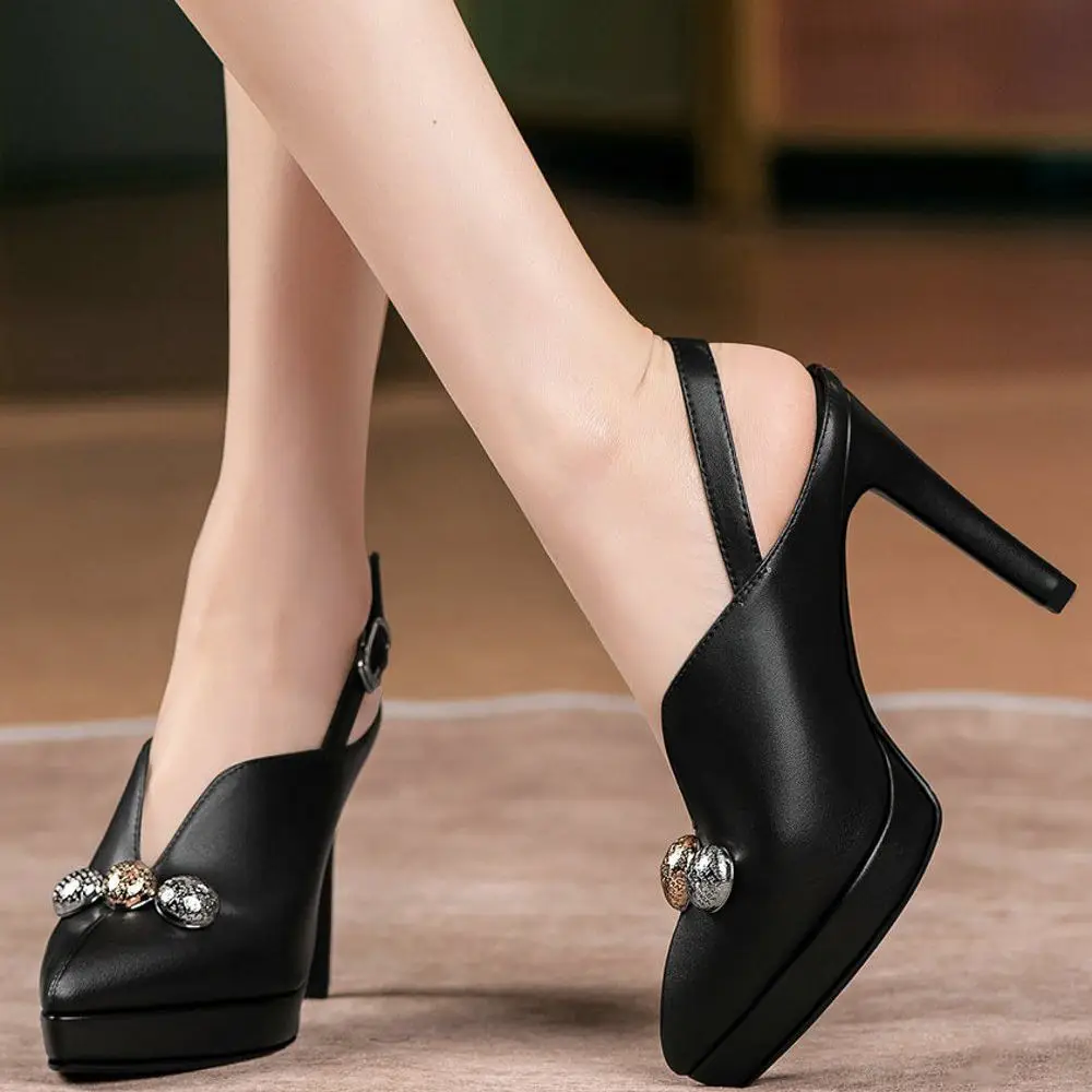 Platform Pumps Women's Pointed Toe Genuine Leather High Heels Stiletto Slingback Summer Ankle Boots Oxfords Sandals