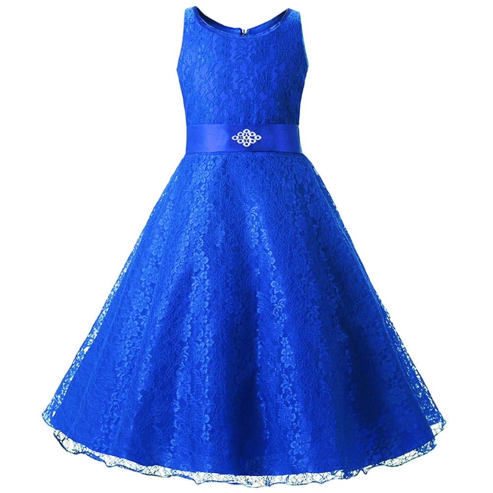 

Lace Dress for Girls Sleeveless Artifical Diamond Belt Multi-Layer with Cotton lining O-Neck Summer Daily Dresses