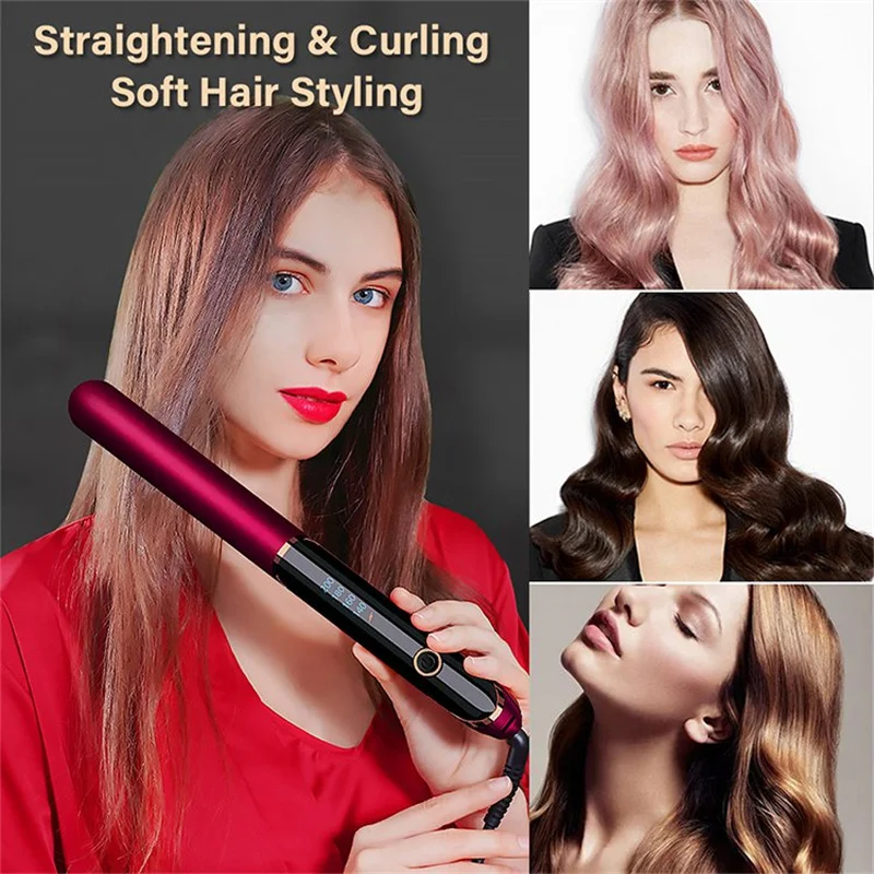 

2 In 1 Hair Straightener Curling Iron Ceramic Negative Ion Hair Curling with LED Display 4-speed Temperature Adjustment