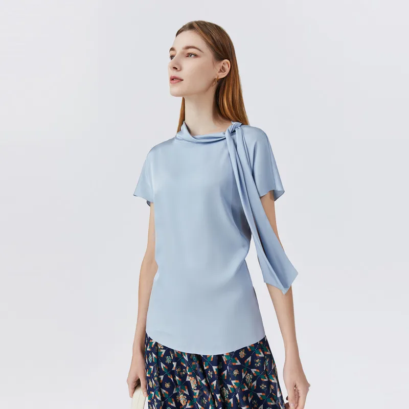 Блузка женская шифоновая атласная Повседневная рубашка из вискозы с коротким