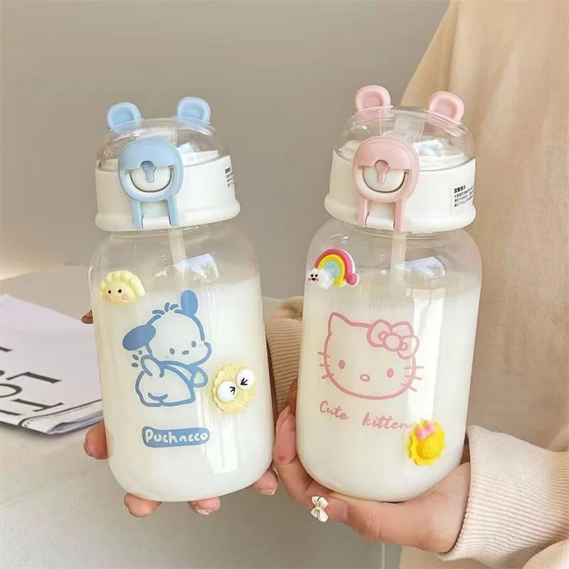 

Kawaii Sanrio Hello Kitty Kuromi Cartoon Plastic Ins Style High-value Household Children's High Temperature Resistant Straw Cup