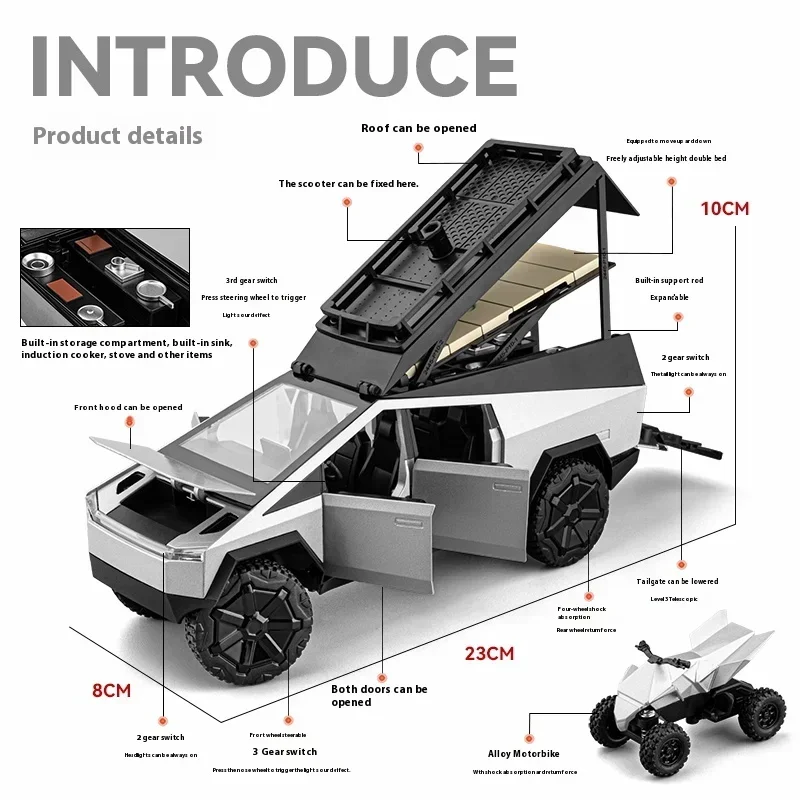 1:24 Кибертрек пикап для кемпинга с мотоциклом внедорожником легкосплавный