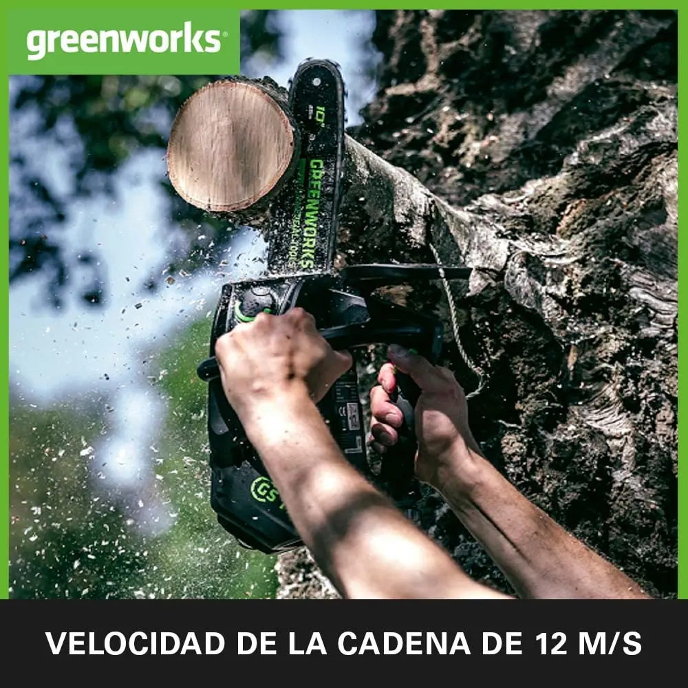 Фото Аккумуляторная бензопила Greenworks GD40TCS, верхняя ручка, бесщеточный двигатель, автомасляция, резервная защита БЕЗ аккумулятора и зарядного устройства 40 В №3