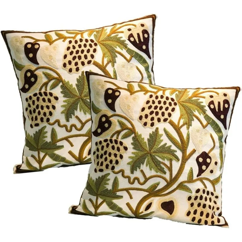

Inyahome Embroidery Pattern Pillow Cushion Cover Set of1/2 Boho Farmhouse Square Pillow Case for Couch Bed Plant Floral Pattern