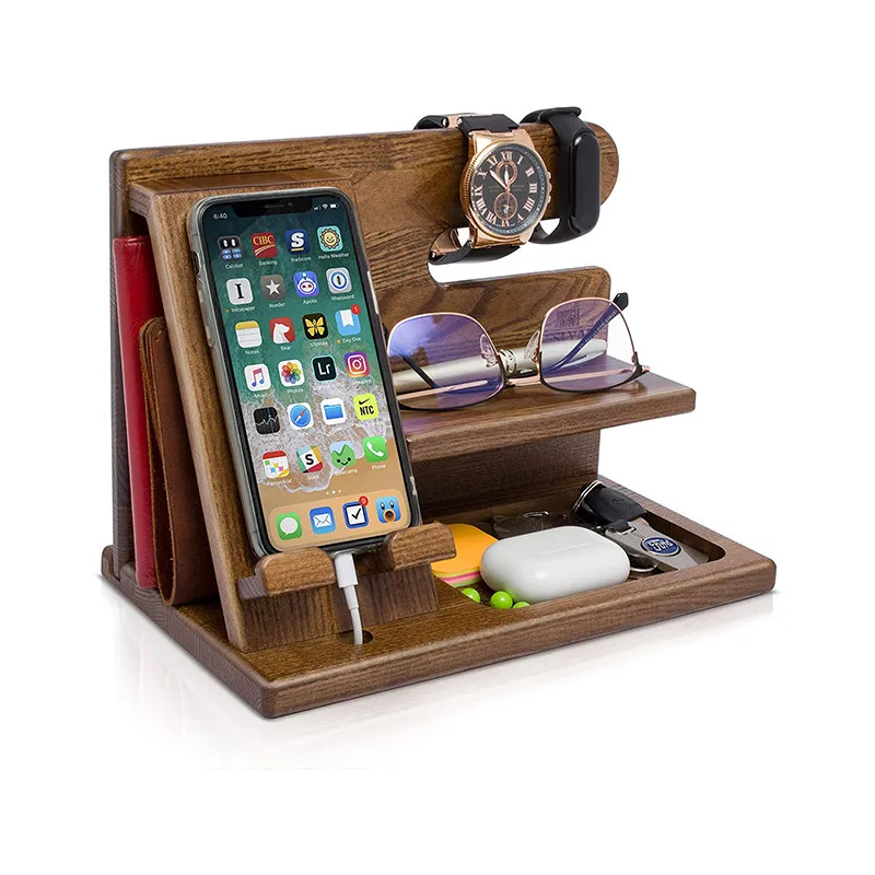 

Night Stand Mobile Apple Men Key Wallet Natural Phone Holder Dock Personalize Wood Docking Station