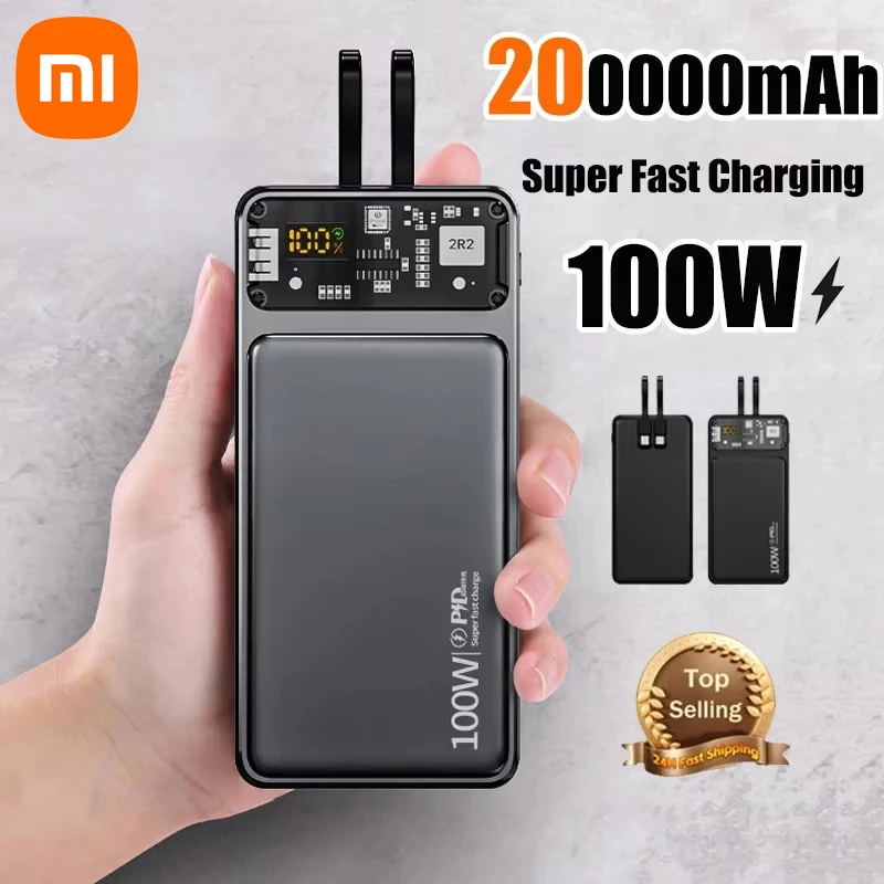 Xiaomi 200000 mAh Power Bank 100 Вт Супер быстрая зарядка Встроенные кабели Powerbank Портативная