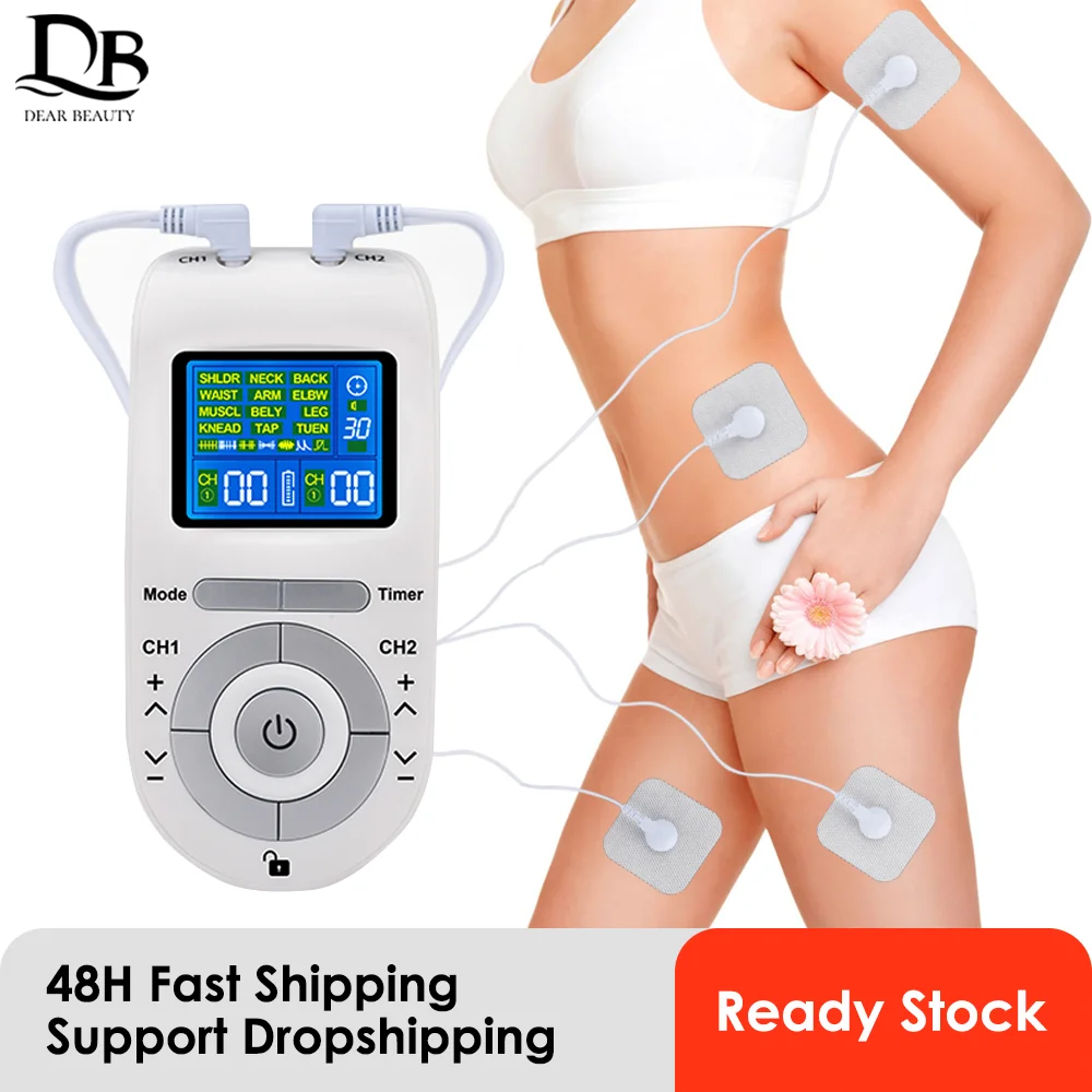 

12 Modes Tens Machine Unit 4 Electrode Pads for Pain Relief Pulse Massage EMS Muscle Stimulation Tens Electroestimulador