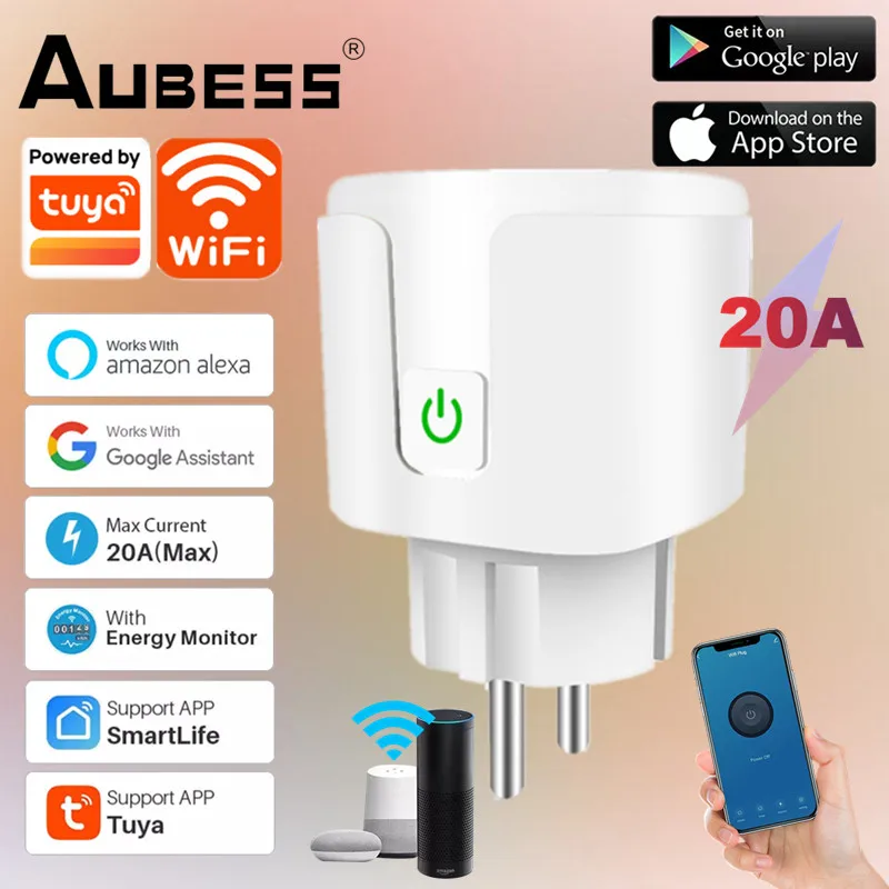 

20A WiFi Smart Plug EU Socket Power Monitor Outlet Timing Function Tuya Smart Life APP Control For Alexa Google Home Assistant