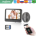 Умный дверной звонок Jeatone Tuya с Wi-Fi и камерой 1080P120 , видеоглазок для двери, ЖК-экран 4,3 дюйма, 24-часовой PIR-датчик движения