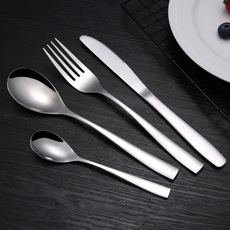 

304 Stainless Steel Dinnerware Picnic Cutlery Set Dinning Knife Round Serving Spoon Dessert Fork Silver Travel Accessorie