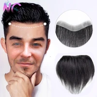new concubine synthetic mens front hairline wig v shaped straight hair natural black hairline wig toupee thin skin hairpiece