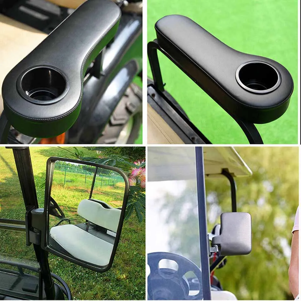 1 Pair Metal Golf Cart Side Mirror Portable Detachable Universal Replacing Vehicle Rear View Part Accessories with Cup Holder