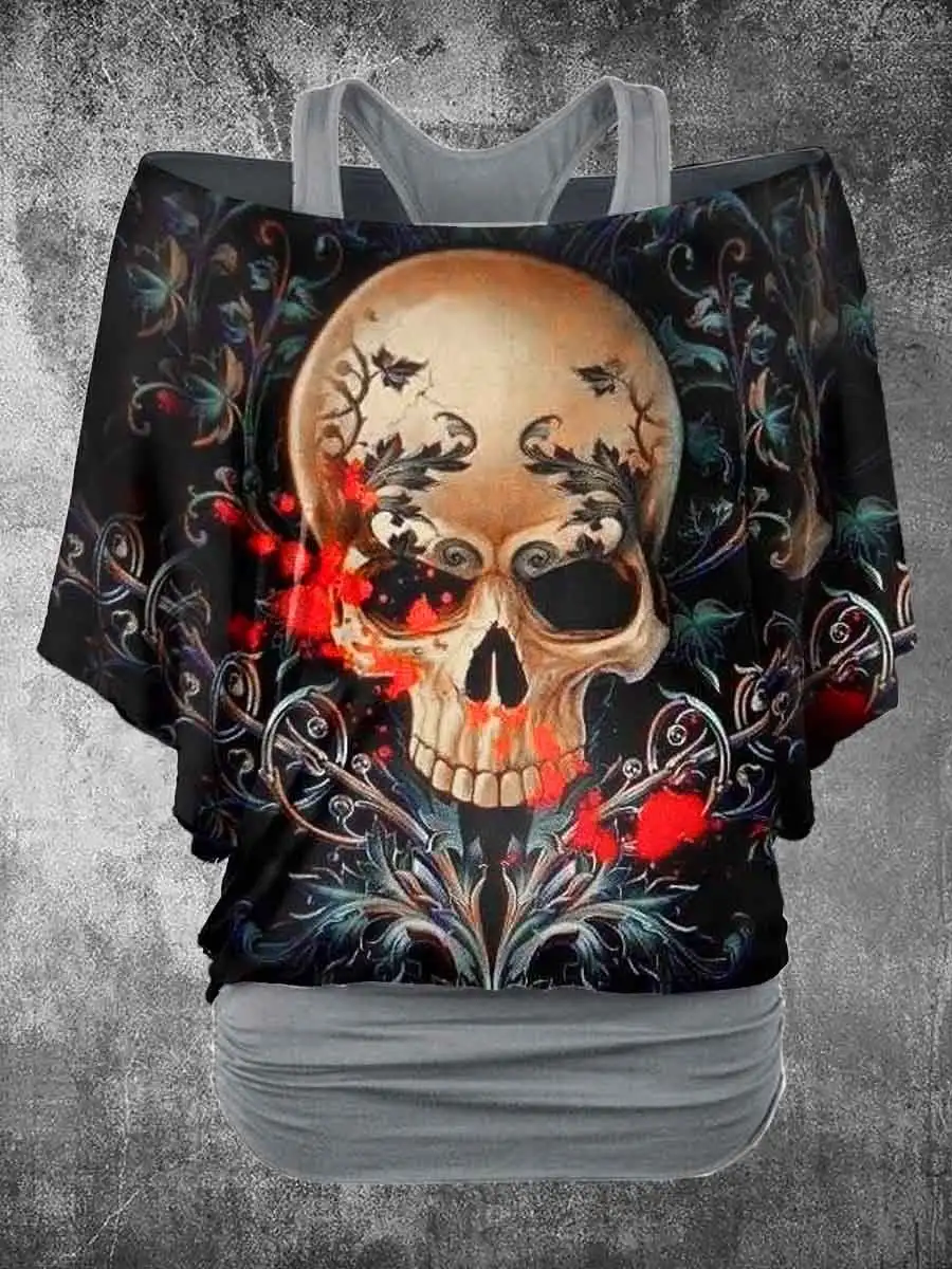 Женский винтажный топ из двух частей с рисунком готического черепа - купить по